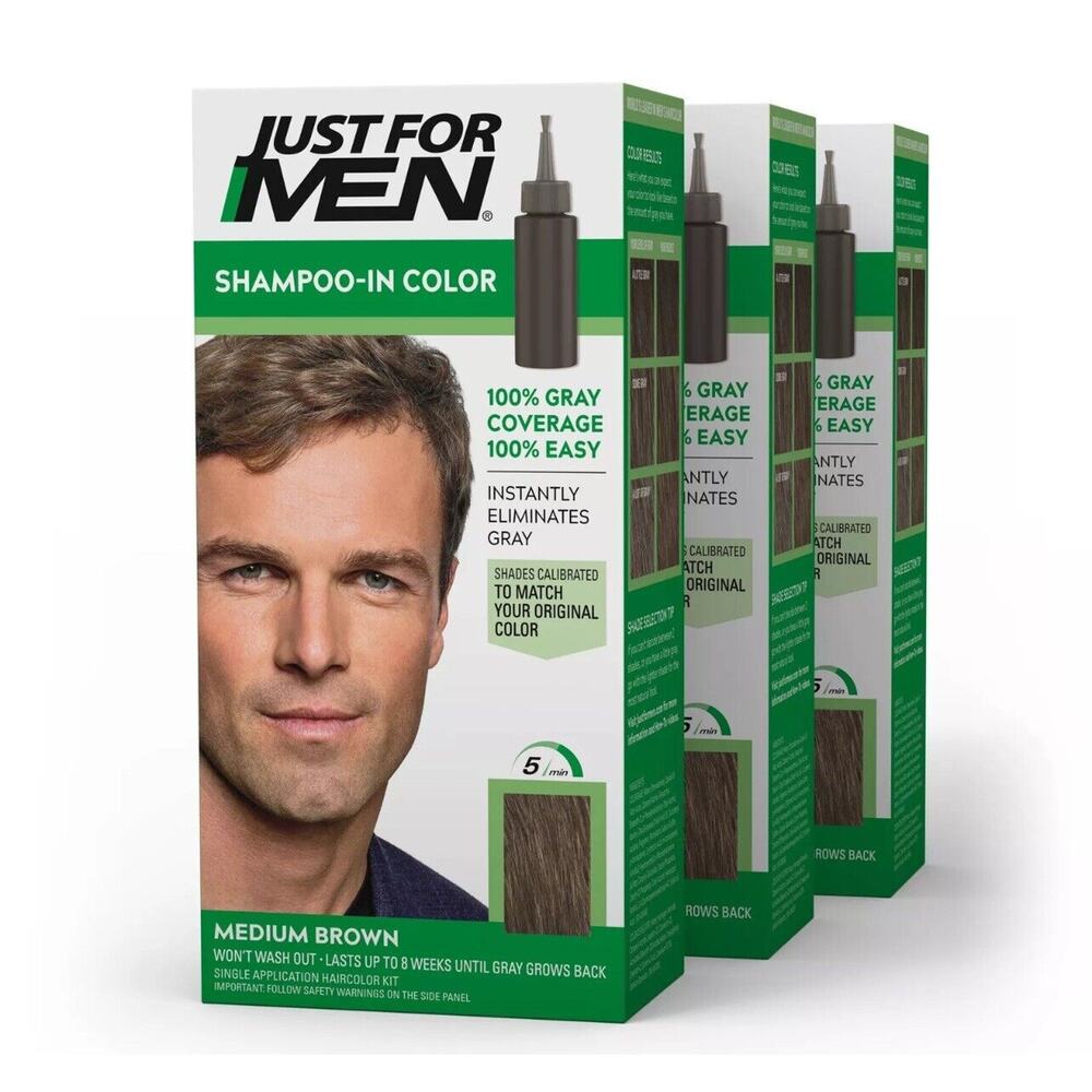 Just for Men Shampoo In Hair Color H-35 MEDIUM BROWN, 3 Pack